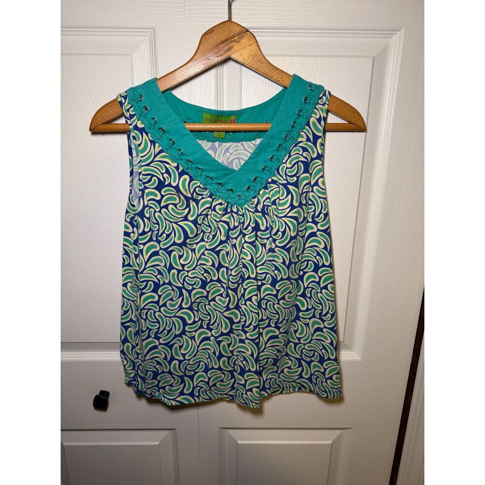 Island Republic Women's Sleeveless Print Top Blue Green Medium